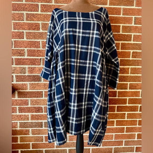 pero Plaid Shirt Dress, Navy White Tassels, Boat Neck, 3/4 Sleeve, 38 EU 6 US - Picture 4 of 12